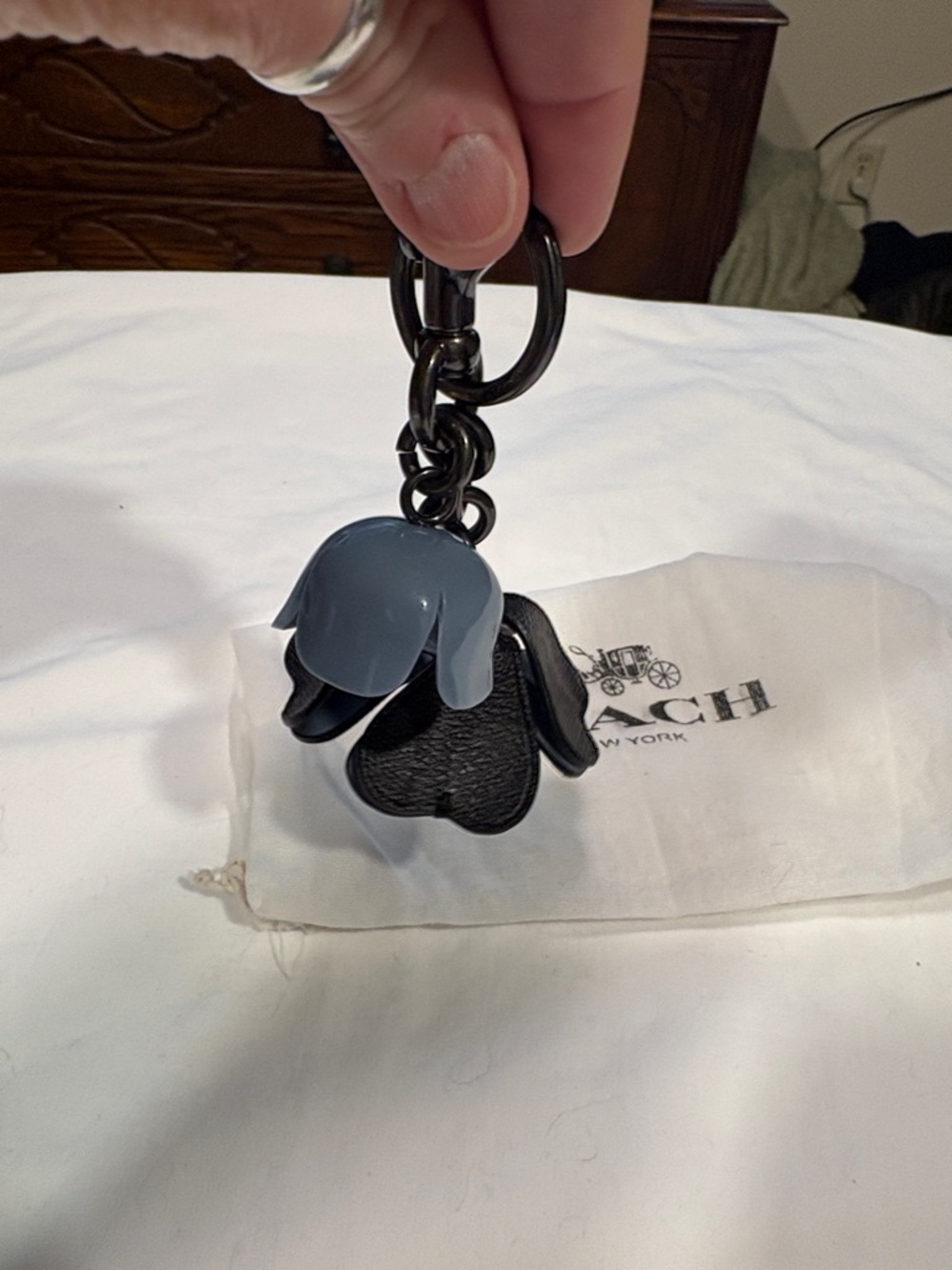NWOT Coach Black & Light Blue Tea Rose Floral Keyring Bag Charm - Picture 7 of 7